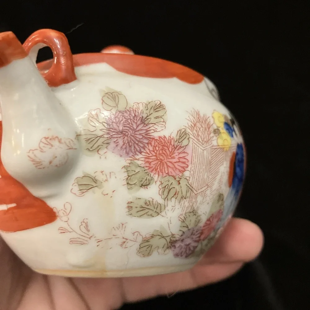 Japanese Kutani Porcelain Tea Pot w/Lid Japan Geisha Girl Cherry Blossom MCM